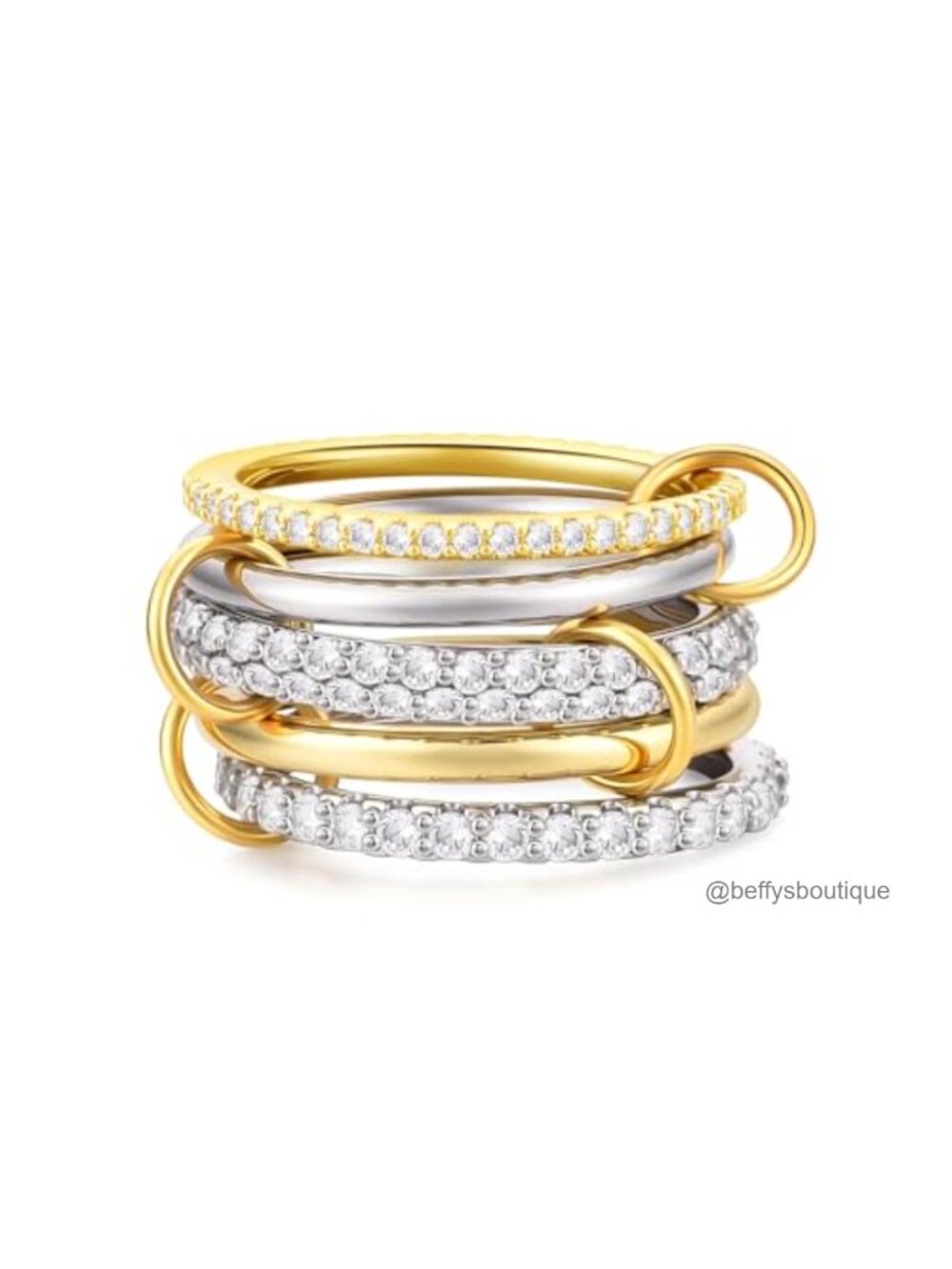 14K Gold Plated Stackable Rings Cubic Zirconia Two-Toned Statement Jewelry Set